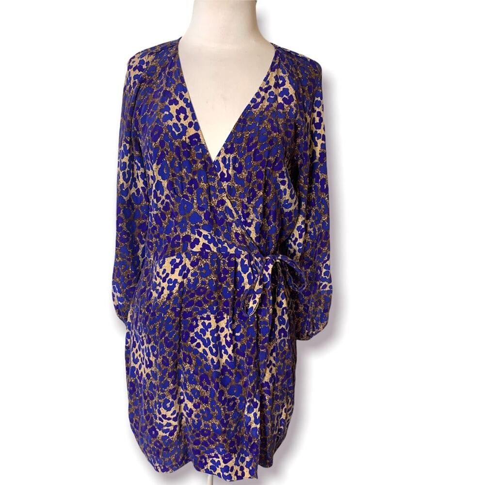 Parker 100% silk leopard print wrap dress sz S